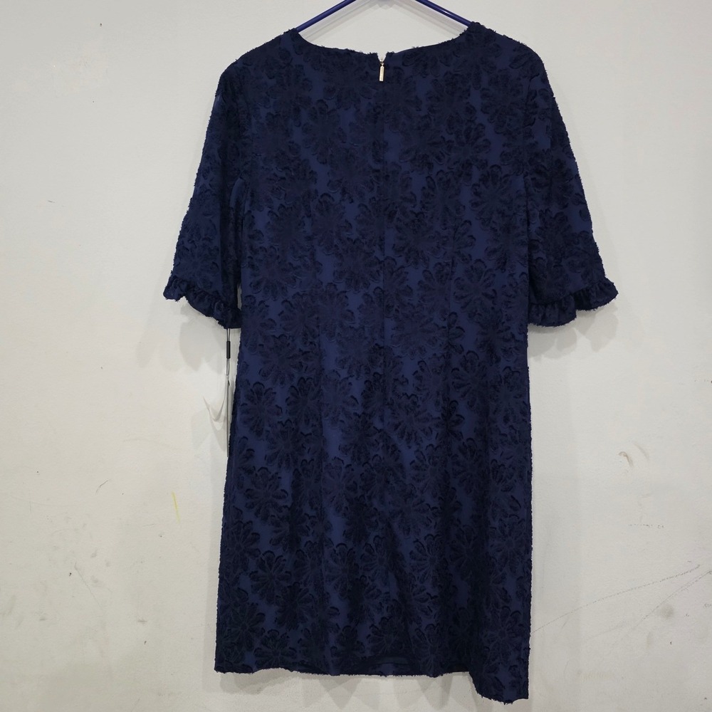Karl Lagerfeld Paris Navy Blue Floral Eyelash Lace Pearl Detail Shift Dress 12 - Picture 6 of 8